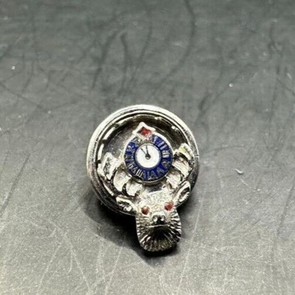 Antique Elks Lodge BPOE Lapel Pin 10K Ruby Gemstone Eyes Silver Screw Back - Picture 1 of 7